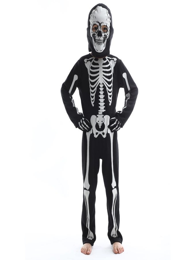 Leadtex Kids GID Skeleton Halloween Costume, All in One Skeleton Printed Jumpsuit with Hood and Gloves（7-9years - Image 2